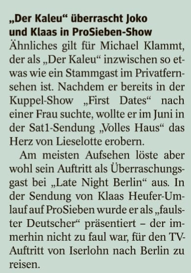 IKZ am 28.12.23 : ISERLOHNER TV Kandidaten der Kaleu im Jahr 2023